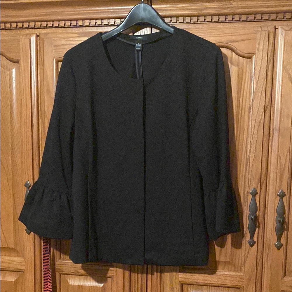 Alfani Black Bell Sleeve Blouse with Ruffled Boxy Style